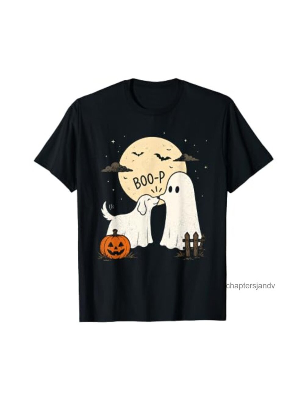 Funny Halloween Ghost Dog Graphic Tee Short Sleeve Classic Fit Cotton